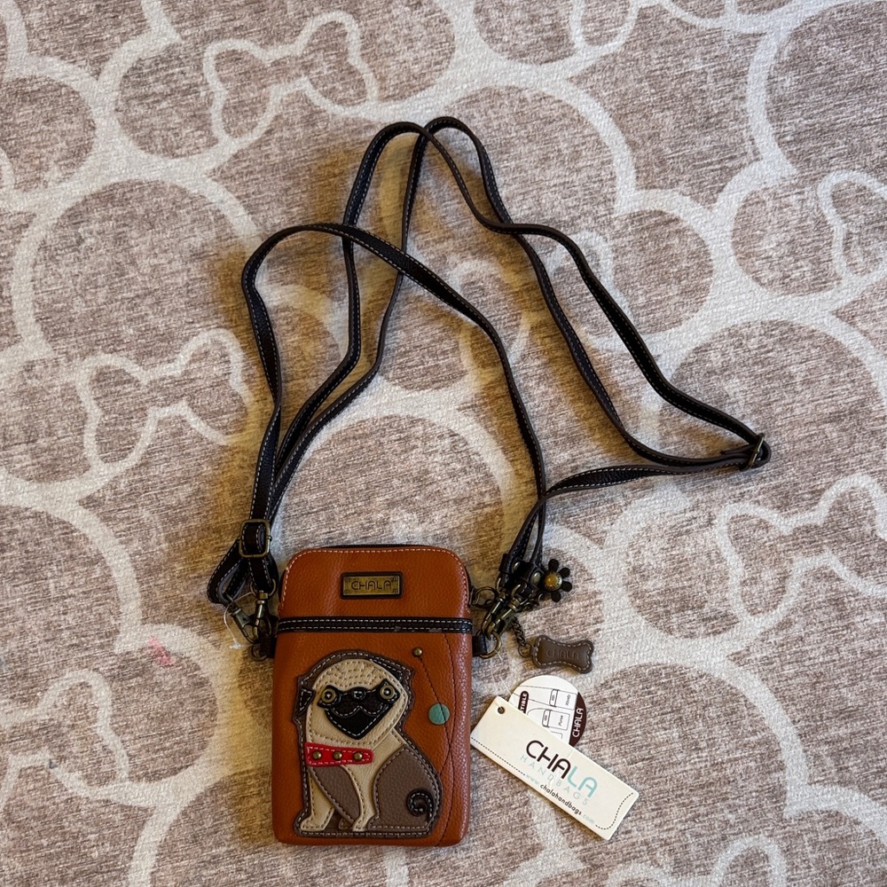 Chala Tan Crossbody Bag with Pug Patch